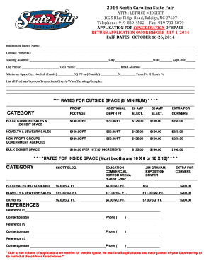 North Carolina State Fair Vendor Application