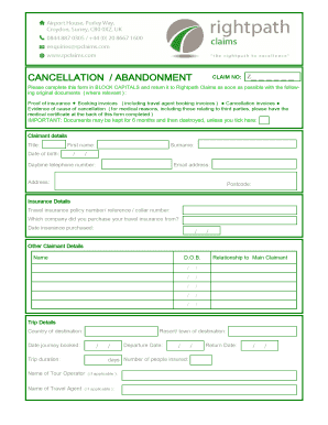 Travel Insurance Cancellation Claim Form