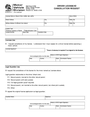 Arizona Driver License Cancellation Request