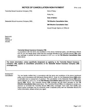 Notice of Cancellation for Non-Payment TP12 3-03