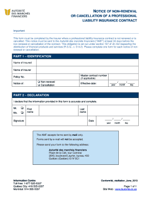 Notice of Non-Renewal or Cancellation of Professional Liability Insurance