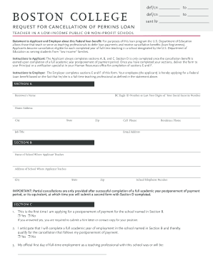 Perkins Loan Cancellation Request Form