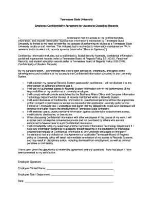 Tennessee State University Employee Confidentiality Agreement