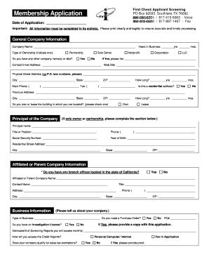 First Check Applicant Screening Membership Application