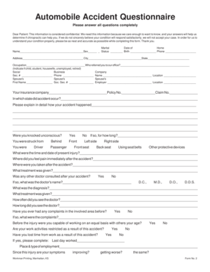 Automobile Accident Questionnaire
