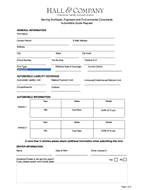 Automobile Quote Request Form