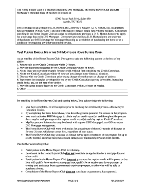 DHI Mortgage Home Buyers Club Enrollment Agreement