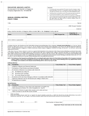 Singapore Airlines Proxy Form