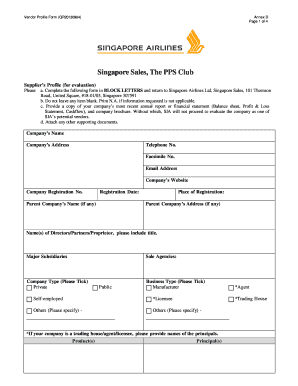 Annex D: Vendor Profile Form - Singapore Airlines