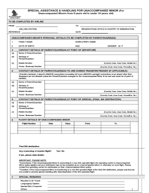 Unaccompanied Minor Travel Form