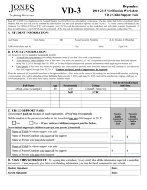 2014-2015 VD-3 Verification Worksheet