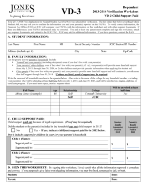 VD-3 Child Support Paid Verification Worksheet