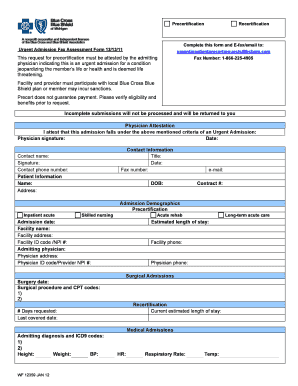 Urgent Inpatient Precertification Request Form