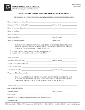 Albuquerque Public Schools Enrollment Verification Request