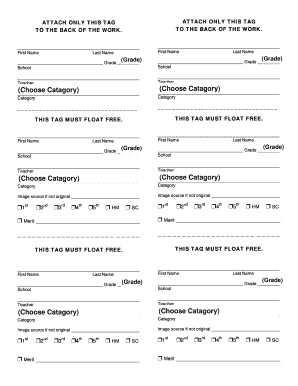 Student Artwork Tag Template