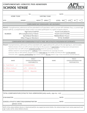 Complimentary Athletic Pass Admission Form