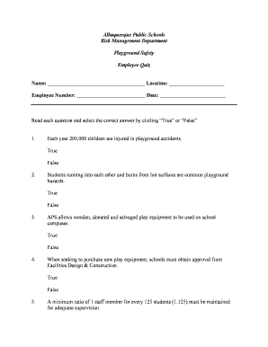 Albuquerque Public Schools Playground Safety Employee Quiz