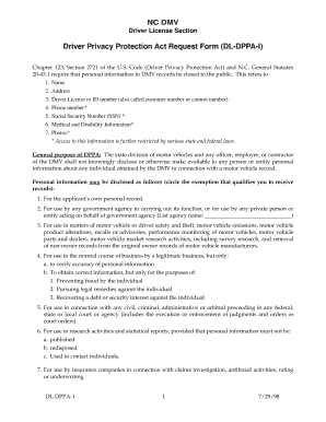North Carolina Driver Privacy Protection Act Request Form