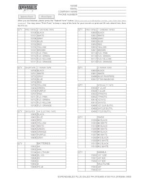 Expendables Plus Sales Order Form