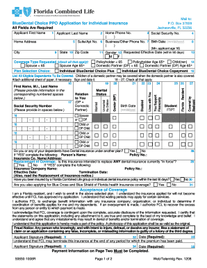 BlueDental Choice PPO Application for Individual Insurance
