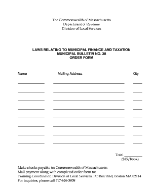 Massachusetts Municipal Bulletin Order Form