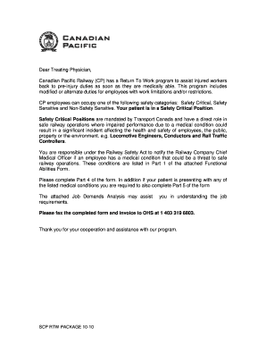 Canadian Pacific Railway Functional Abilities Form