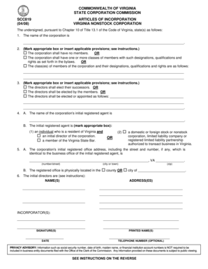 Virginia Nonstock Corporation Articles of Incorporation