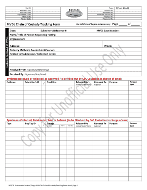MVDL Chain of Custody Tracking Form