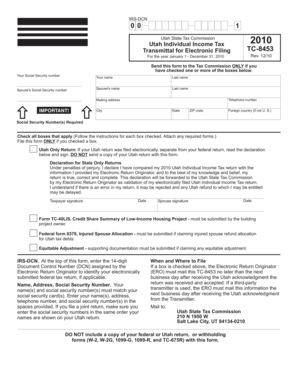 Utah Individual Income Tax Transmittal Form TC-8453