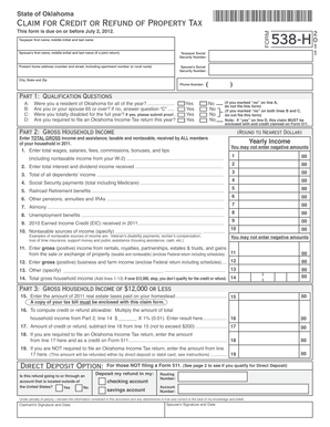 Oklahoma Tax Credit Claim Form 538-H