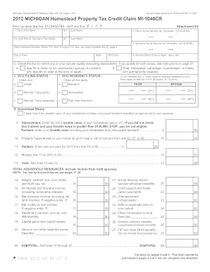 Michigan Homestead Property Tax Credit Claim