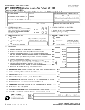 Michigan Individual Income Tax Return MI-1040