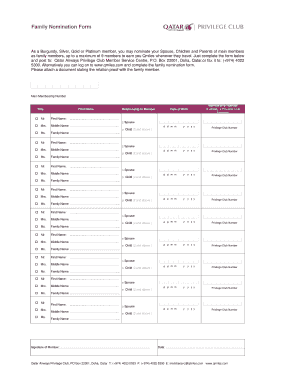 Qatar Airways Family Nomination Form