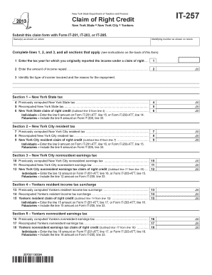 New York State Claim of Right Credit Form IT-257