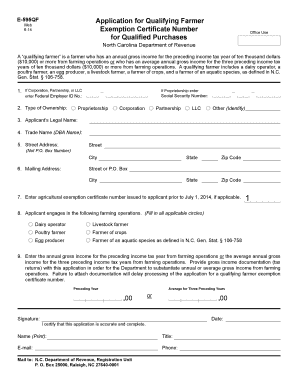 North Carolina Qualifying Farmer Exemption Certificate Application