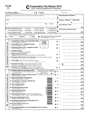 North Carolina Corporation Tax Return 2012