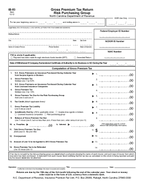 North Carolina Gross Premium Tax Return