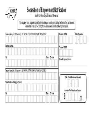 North Carolina Employment Separation Notification