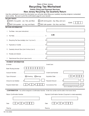 New Jersey Recycling Tax Quarterly Return