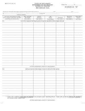 New Jersey Beverage Tax Schedule H
