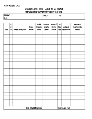 Urban Enterprise Zones Sales & Use Tax Refund Form
