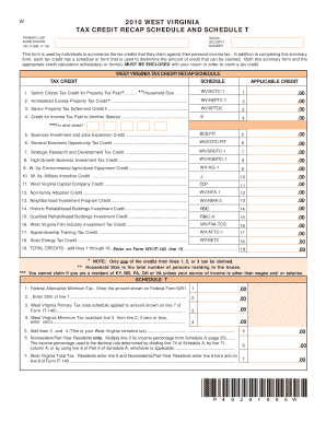 West Virginia Tax Credit Recap Schedule