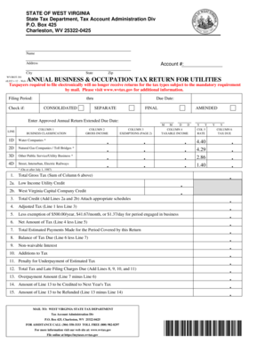 West Virginia Annual Business & Occupation Tax Return for Utilities
