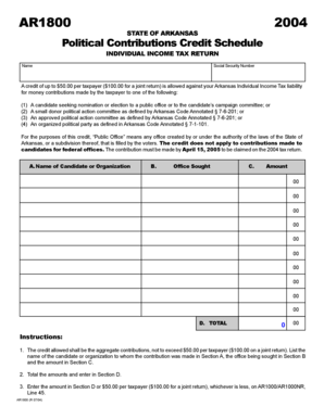 Arkansas Political Contributions Credit Schedule