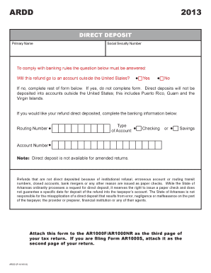 Arkansas Direct Deposit Form