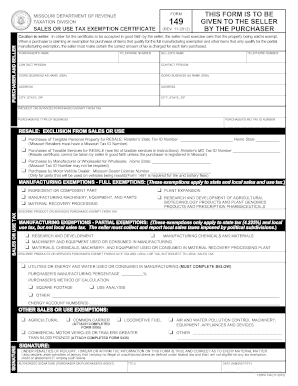 Missouri Sales Tax Exemption Certificate