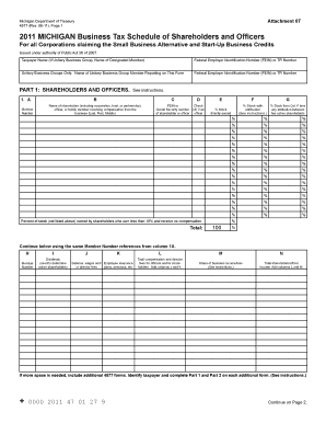 Michigan Business Tax Schedule of Shareholders and Officers