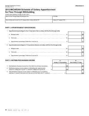 Michigan Schedule of Unitary Apportionment for Flow-Through Withholding
