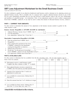 Michigan Small Business Credit Loss Adjustment Worksheet