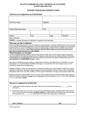 Rhode Island Sales and Use Tax Exempt Purchase Certification